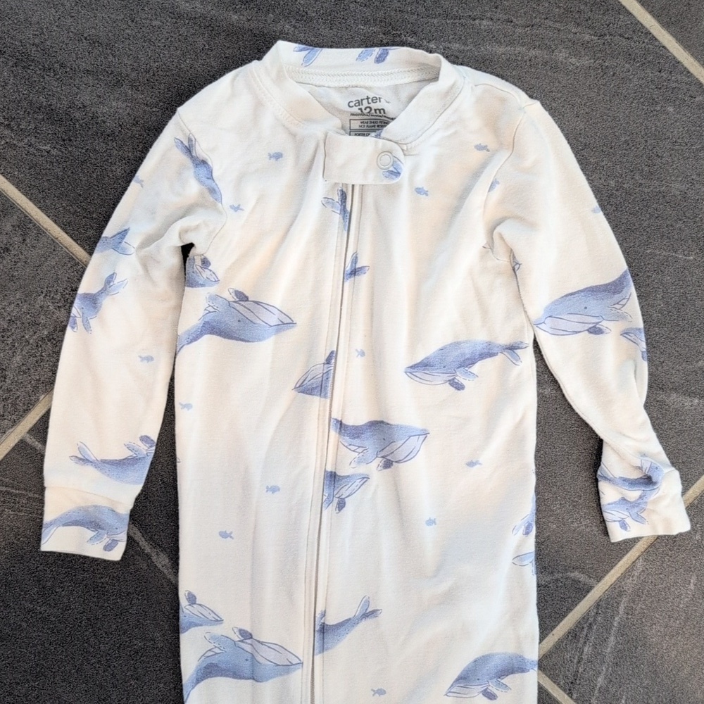 Carter's 12 Month Baby Whale Print Zip-Up PurelySoft Sleep & Play Pajamas - Picture 2 of 7